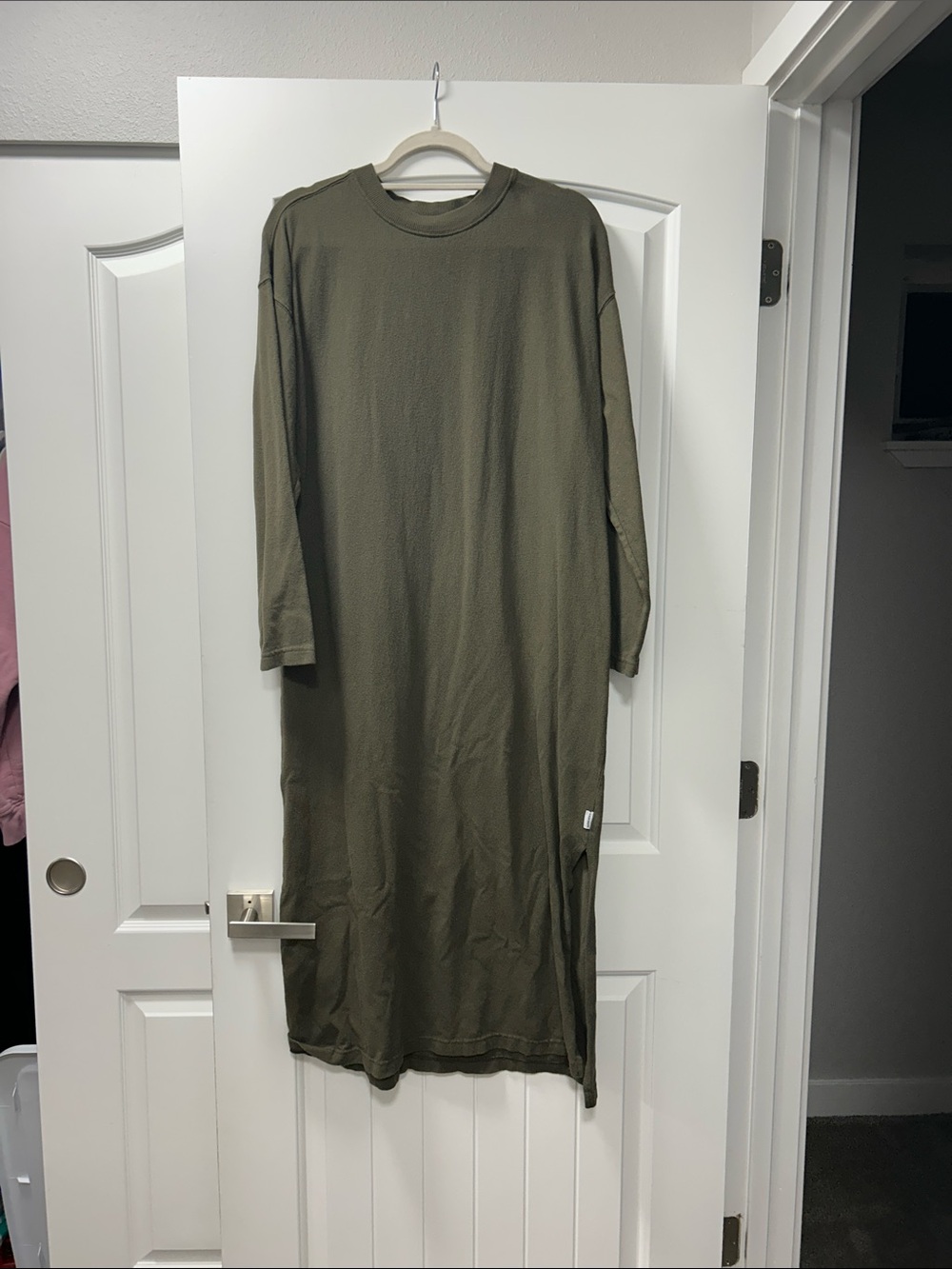 Olive Green Long Sleeve Maxi Tunic Dress